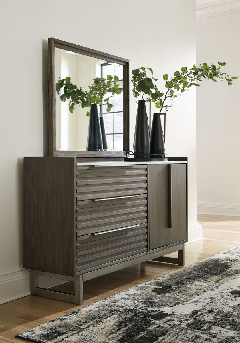 Arkenton - 5 Pc. - Dresser, Mirror, King Panel Bed - Grayish Brown - Image 2
