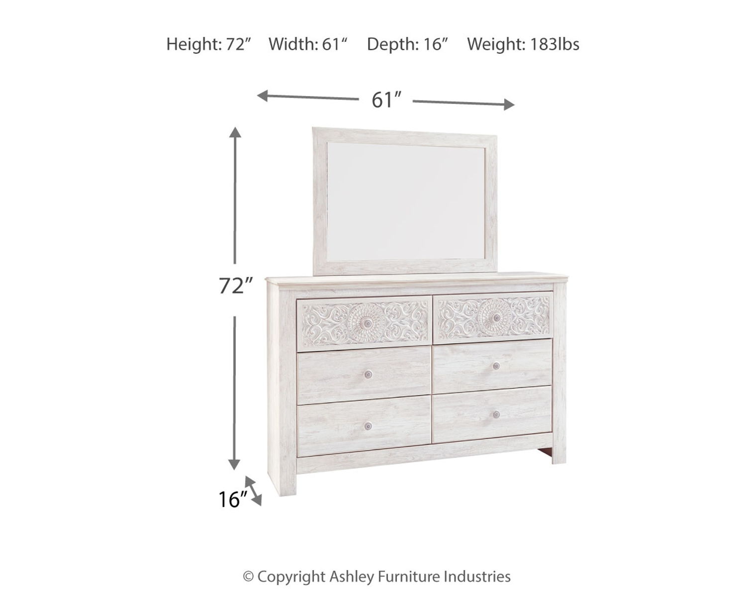 Paxberry - Dresser, Mirror - Medallion Drawer Pulls - Whitewash - Image 3