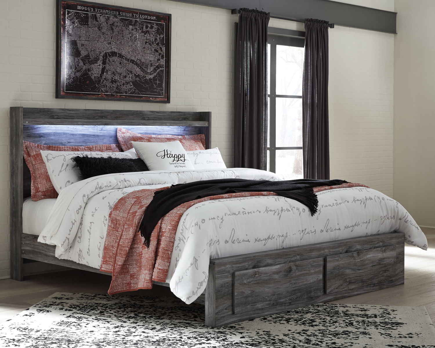 Baystorm - 5 Pc. - Chest, King Panel Bed with 2 Storage Drawers - Gray - Image 3
