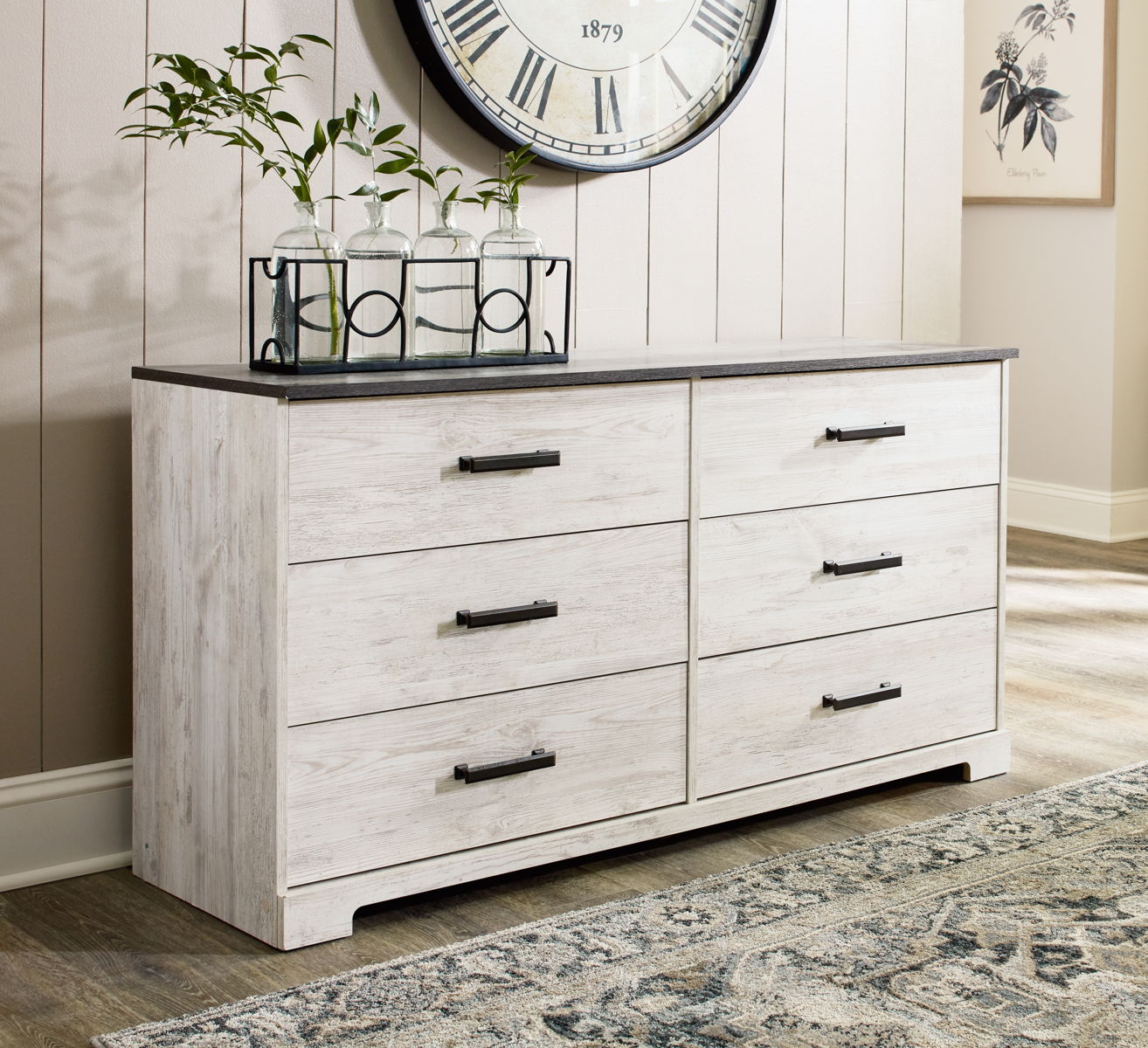 Shawburn - Six Drawer Dresser - Pewter-tone pulls - White / Black / Gray - Image 3