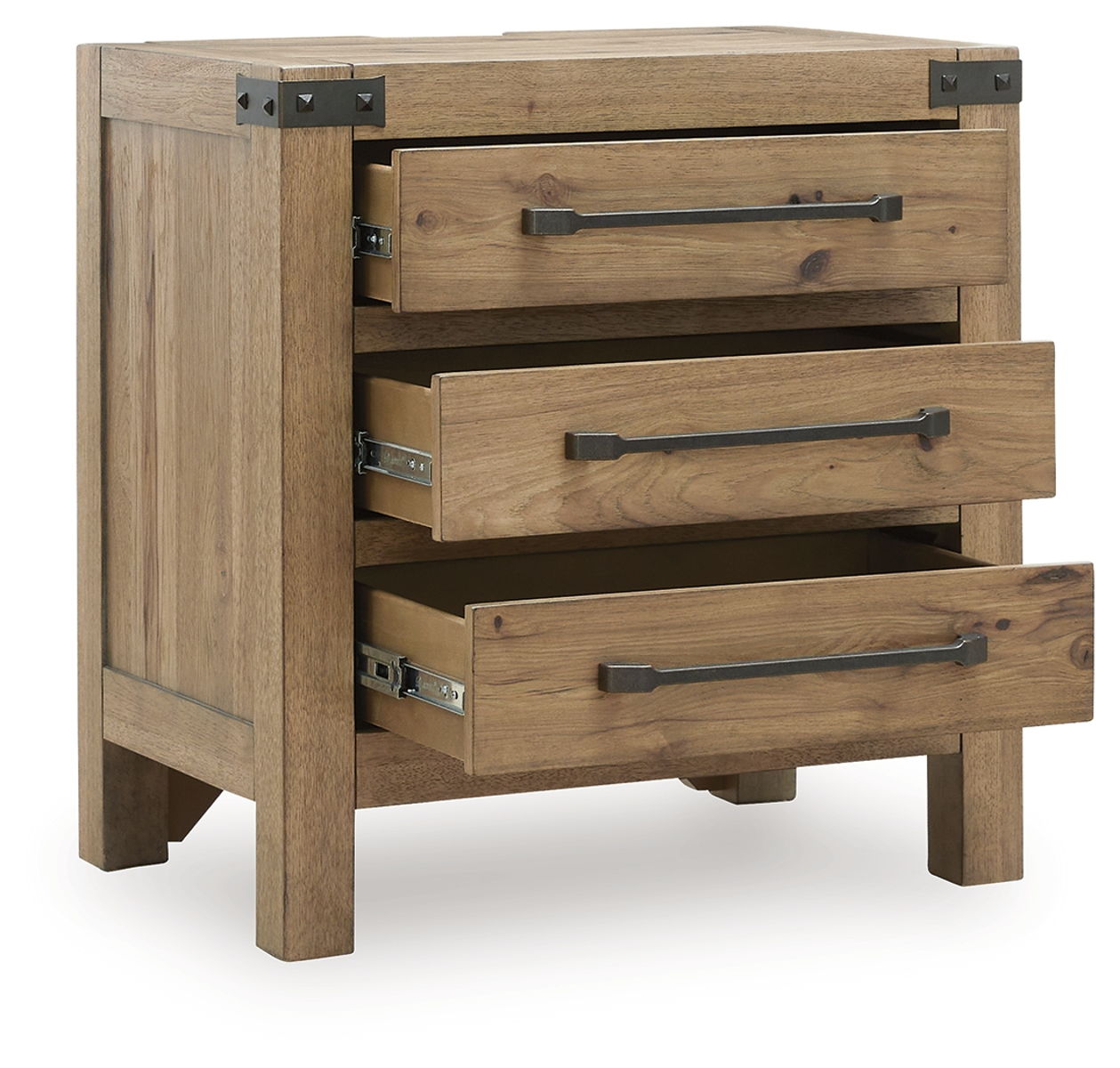 Ridgester - Three Drawer Night Stand - Light Brown - Image 2