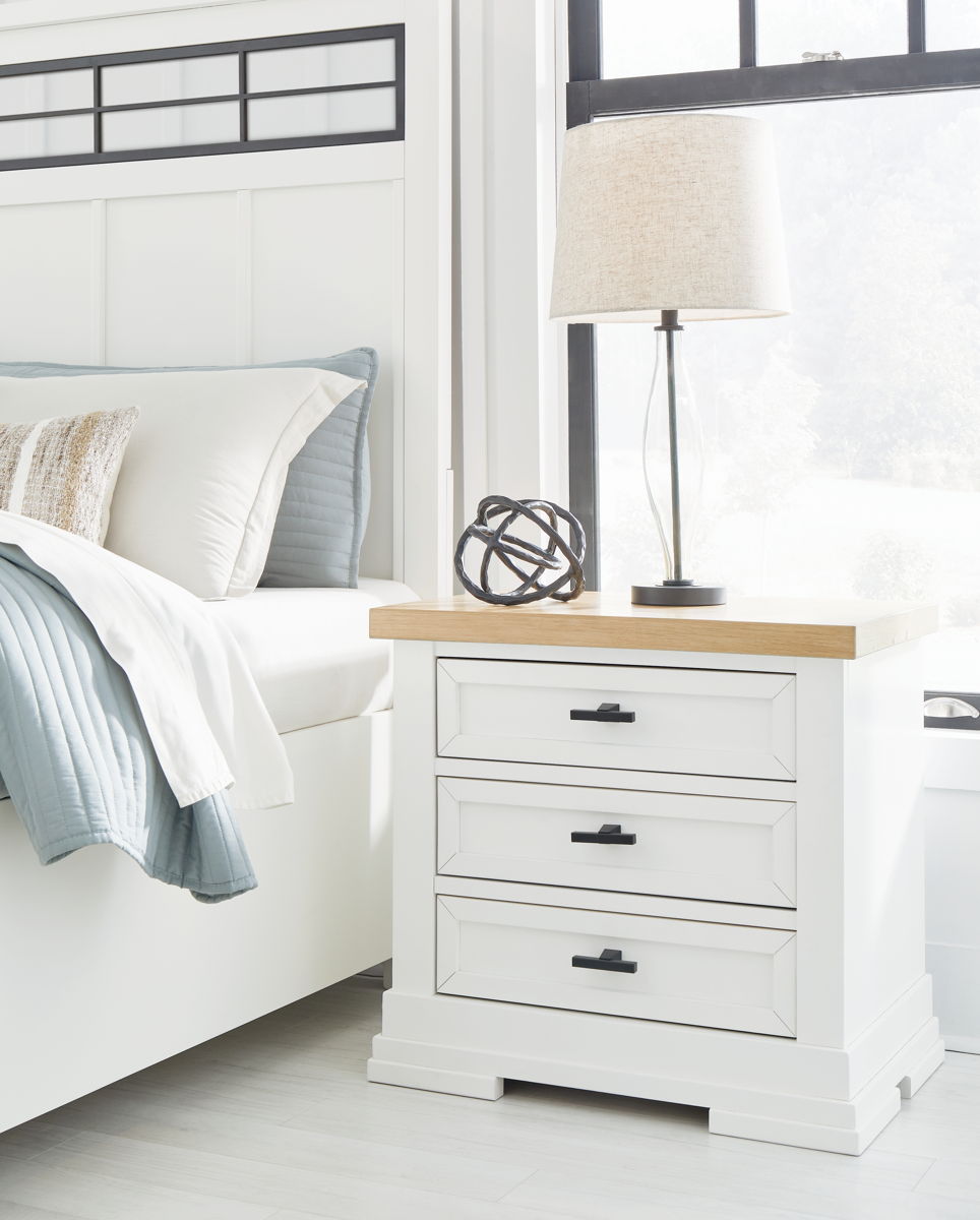 Ashbryn - Three Drawer Night Stand - White / Natural - Image 3