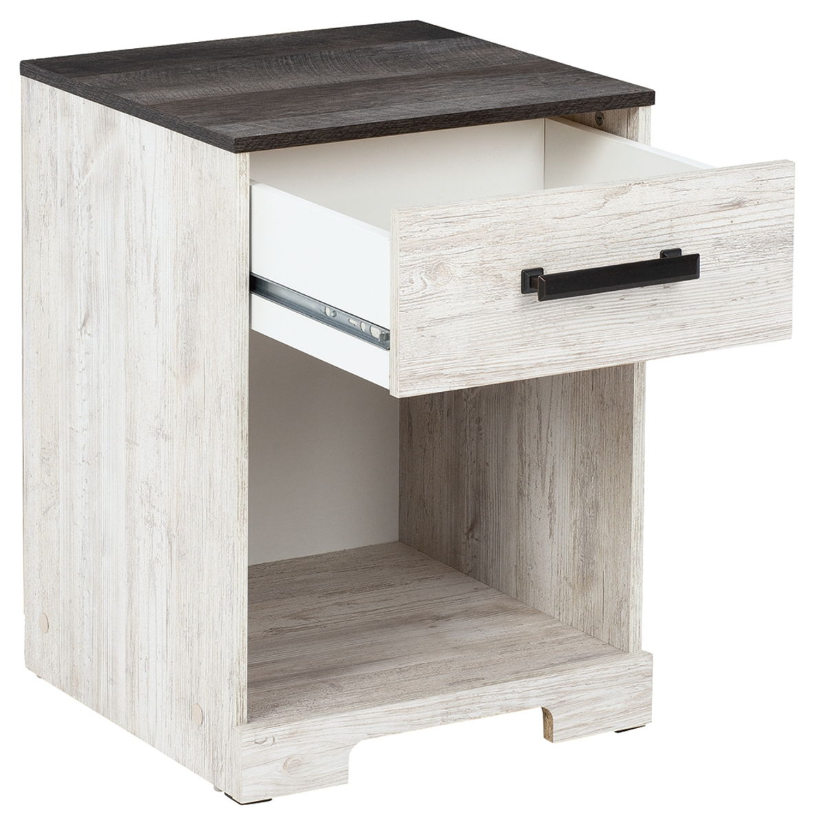 Shawburn - One Drawer Night Stand - Open Cubby - White / Black / Gray - Image 4