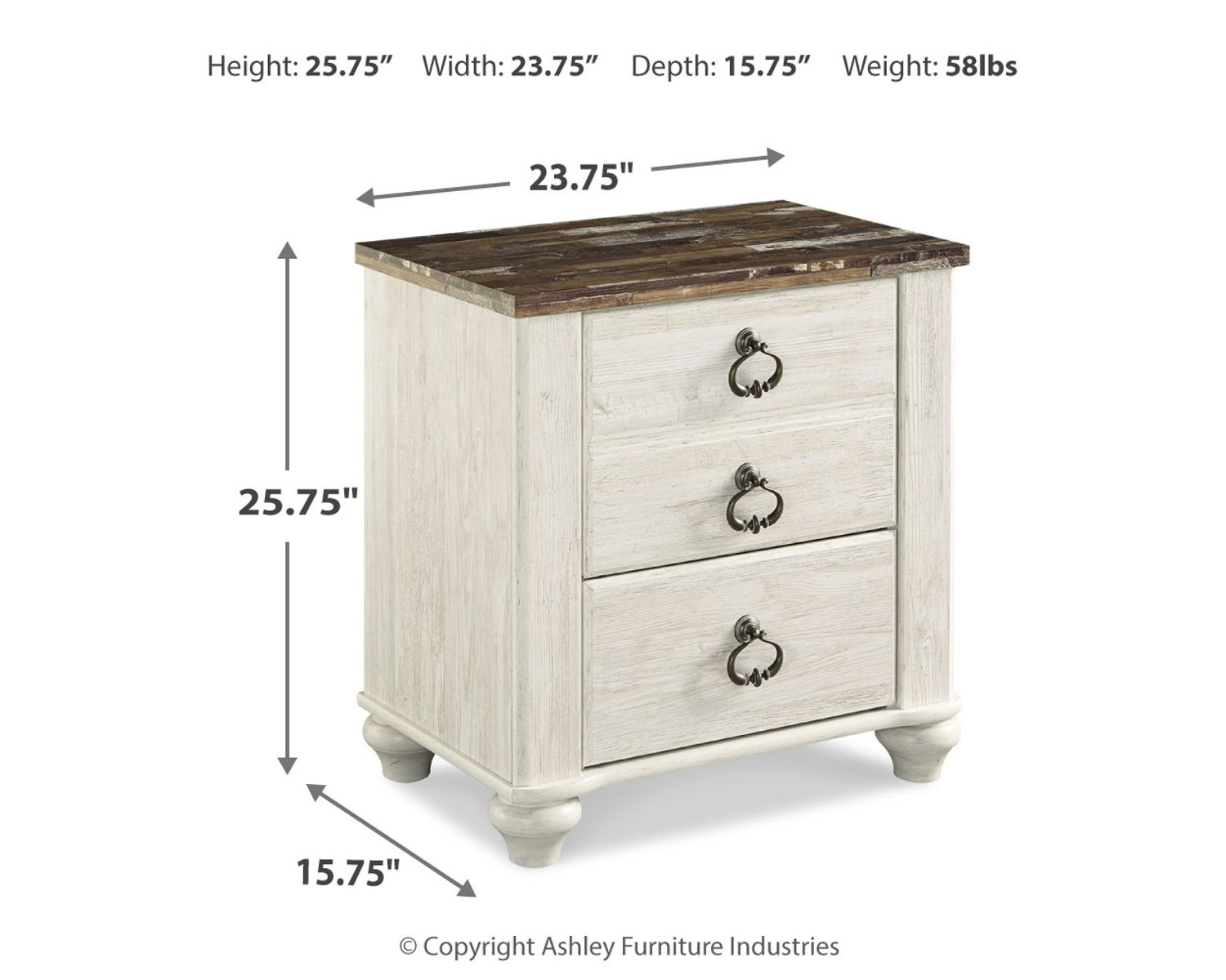 Willowton - Two Drawer Night Stand - Brown / Beige / White - Image 4