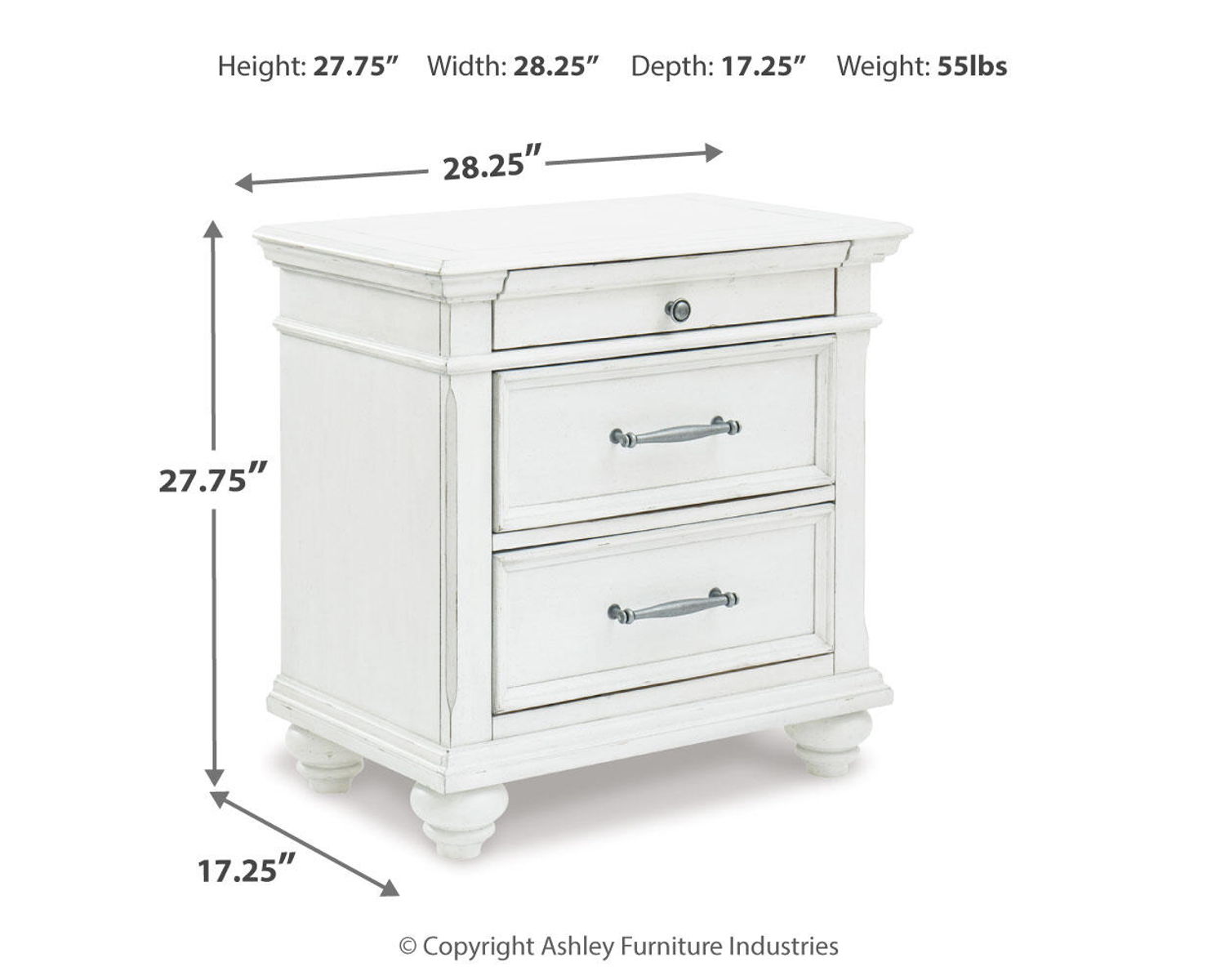 Kanwyn - Three Drawer Night Stand - Whitewash - Image 3