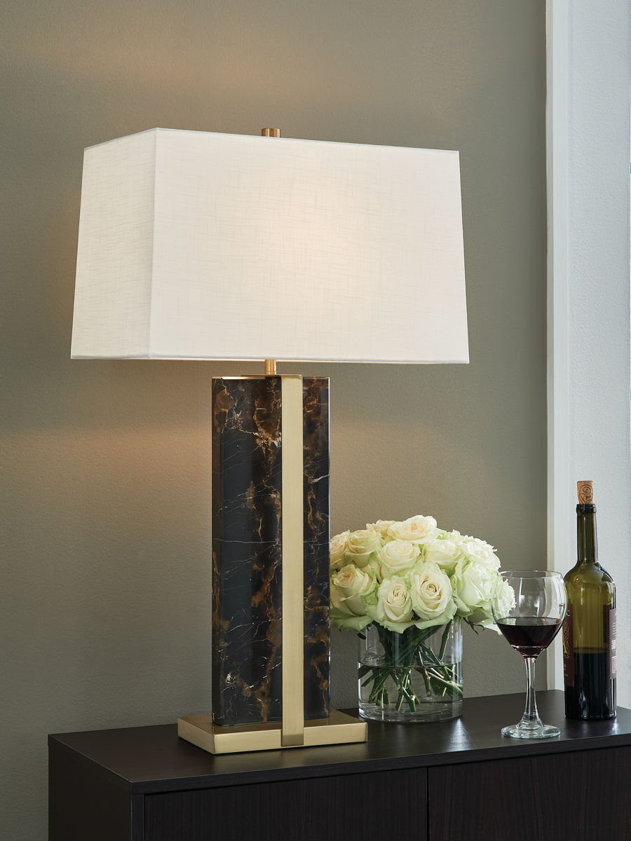 Neonish - Marble Table Lamp - Black / Gold Finish - Image 2