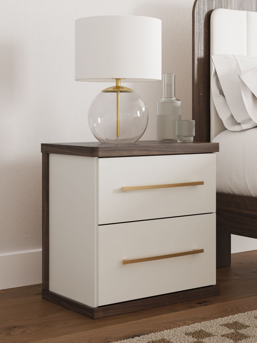 Kendanport - Two Drawer Night Stand - Brown / White - Image 4