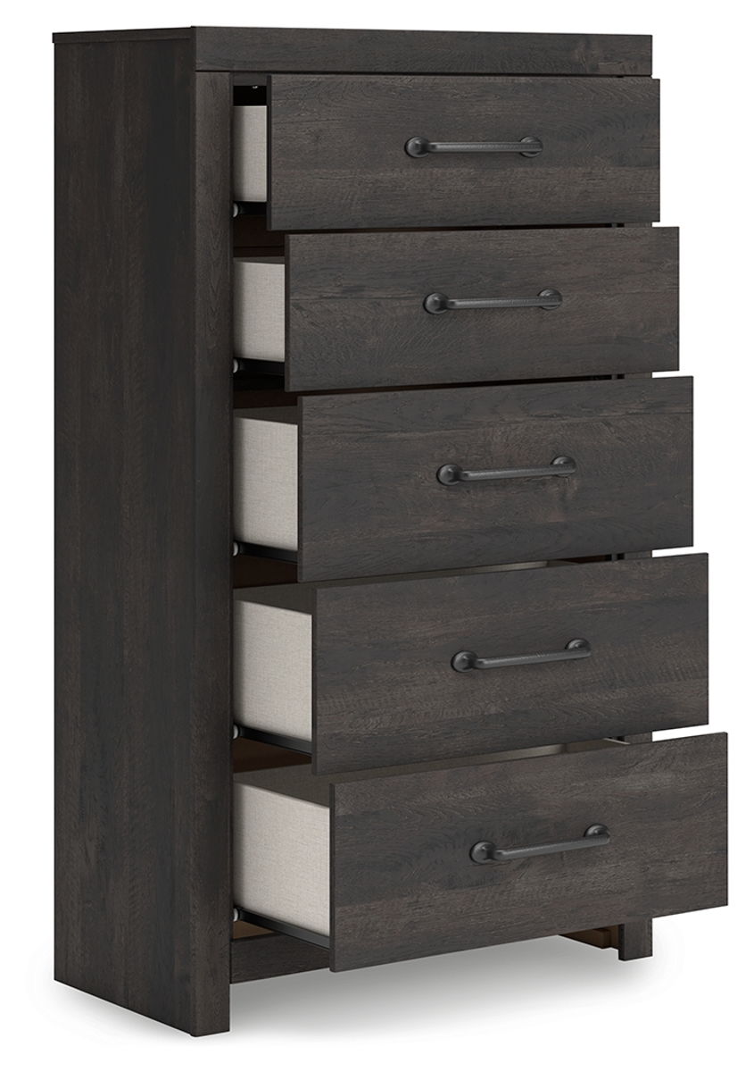 Hollivern - Five Drawer Chest - Dark Gray - Image 4