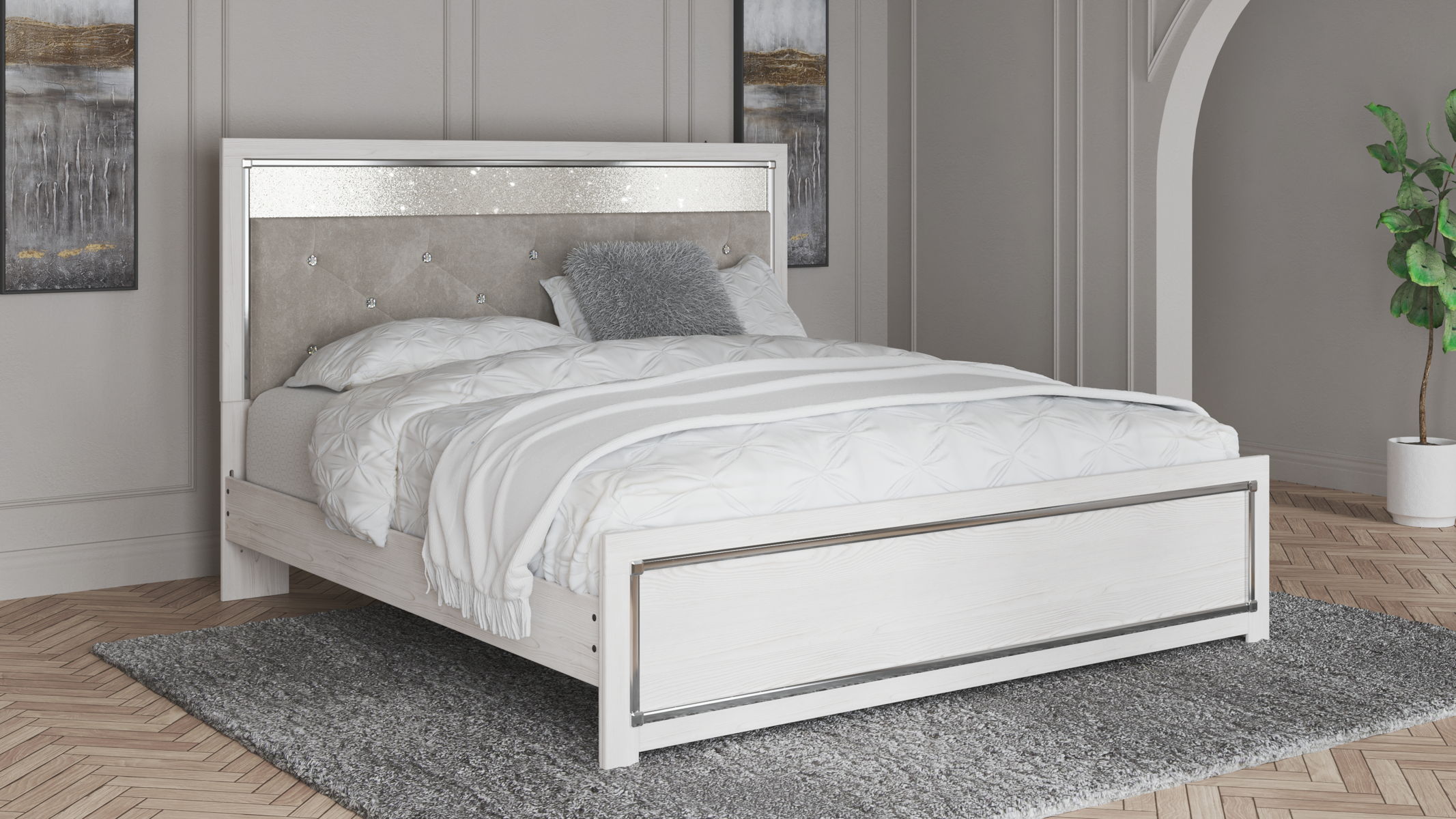 Altyra - King Panel Bed With Upholstered Headboard - White - Image 2