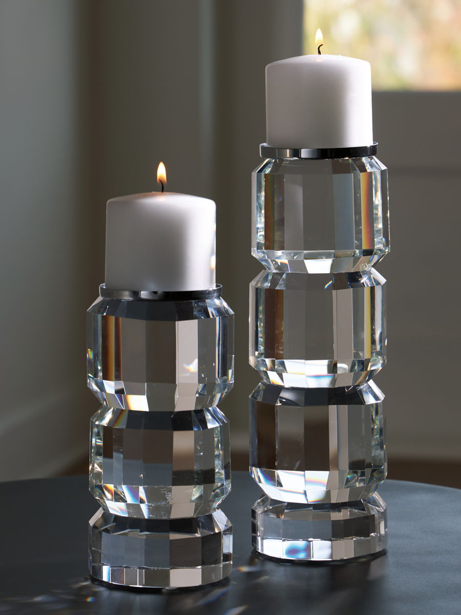 Brentley - Candle Holder Set (Set of 2) - Clear / Silver Finish - Image 2