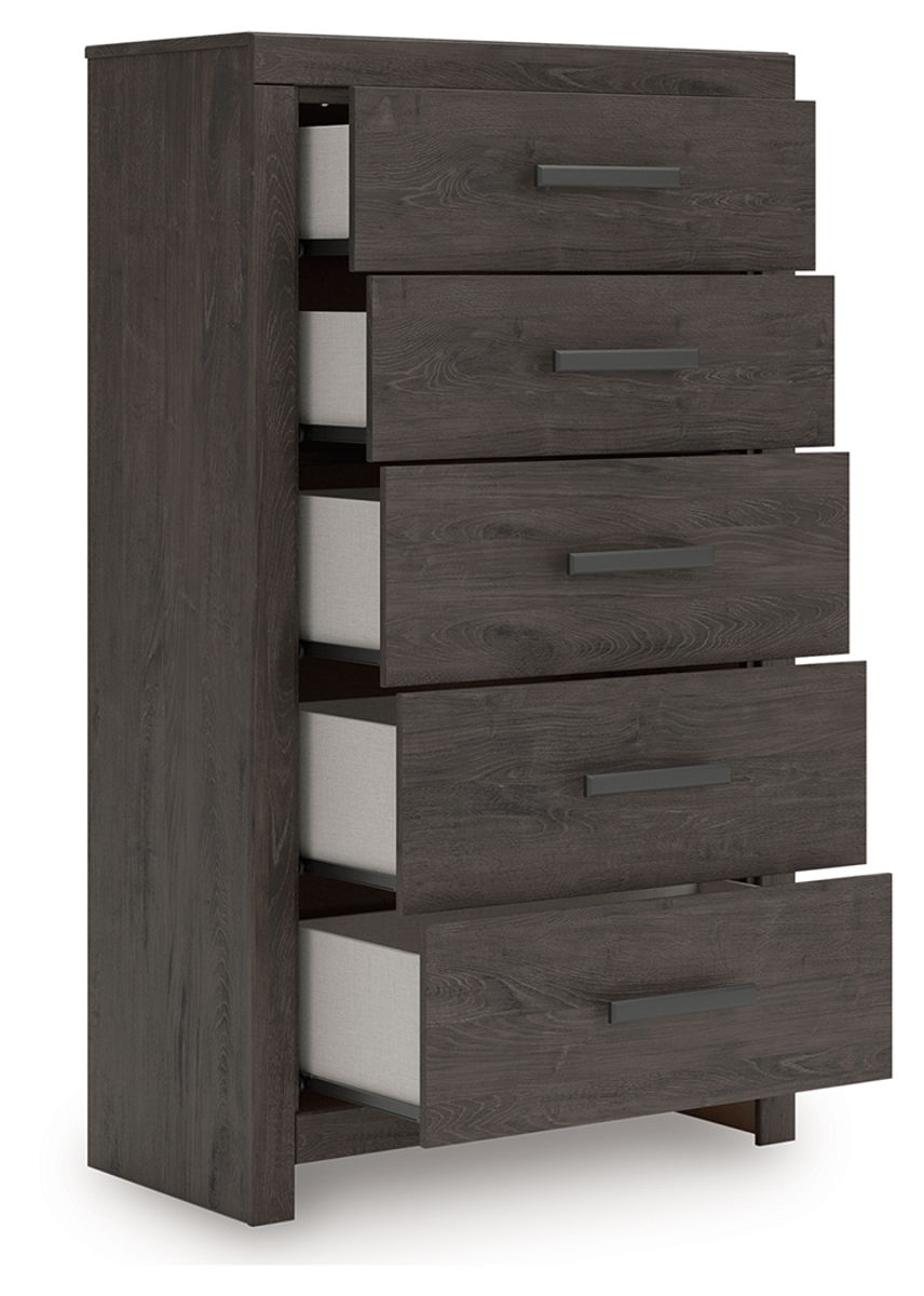 Prendonea - Five Drawer Chest - Charcoal - Image 2