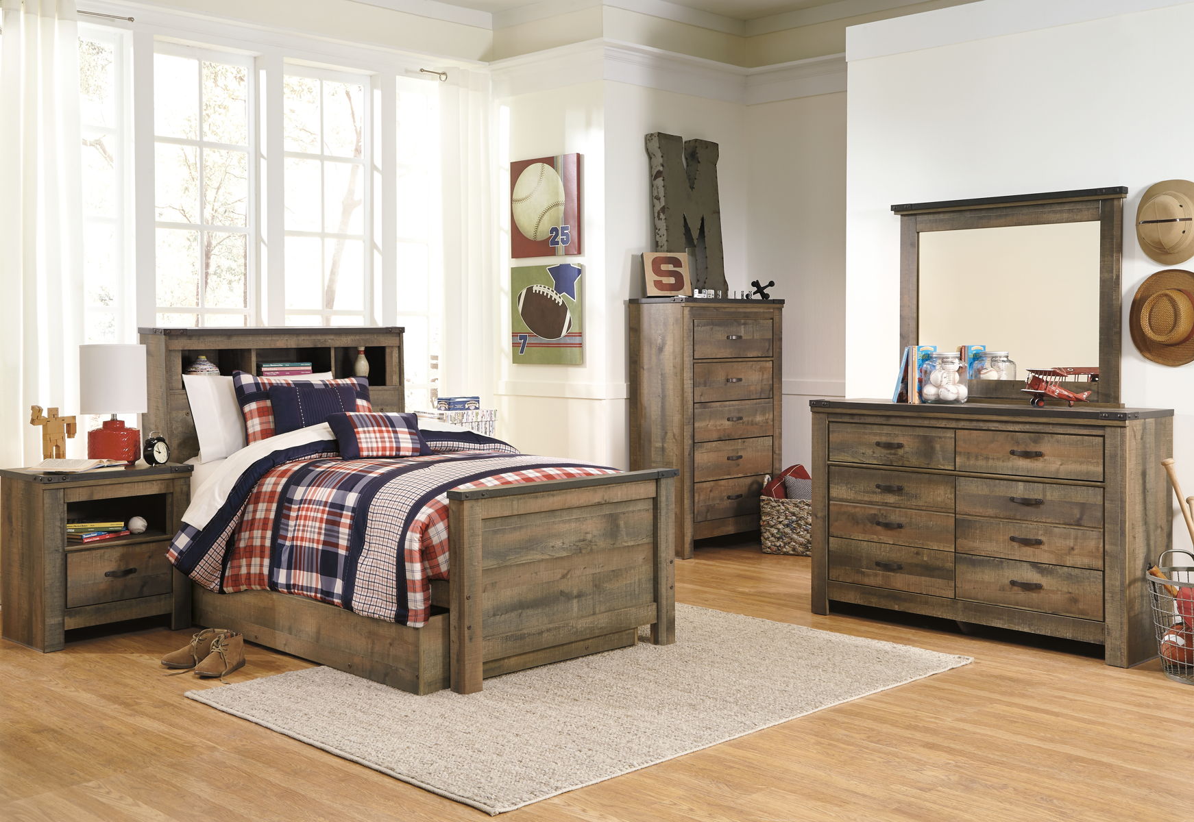 Trinell - Twin Bookcase Bed With 1 Large Storage Drawer - Brown - Image 2