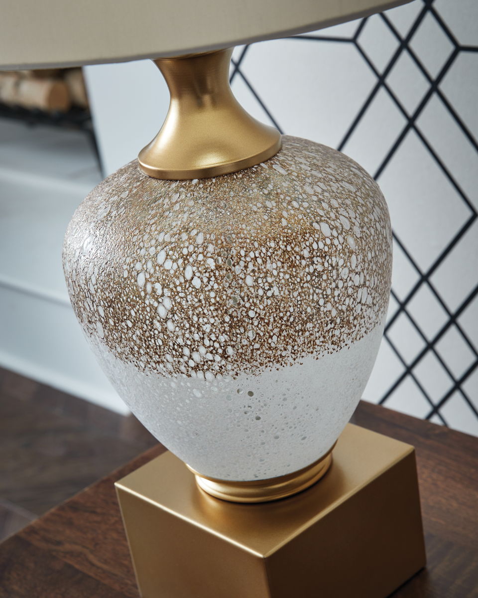 Tavisburg - Glass Table Lamp - Brown / White / Gold - Image 2