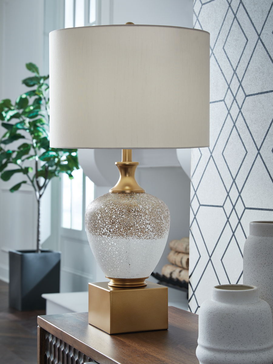 Tavisburg - Glass Table Lamp - Brown / White / Gold - Image 3