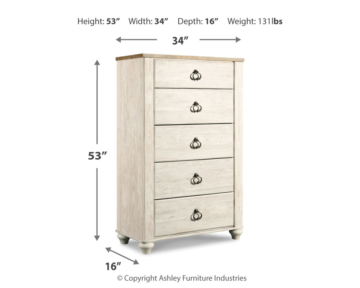Willowton - Five Drawer Chest - Brown / Beige / White - Image 4