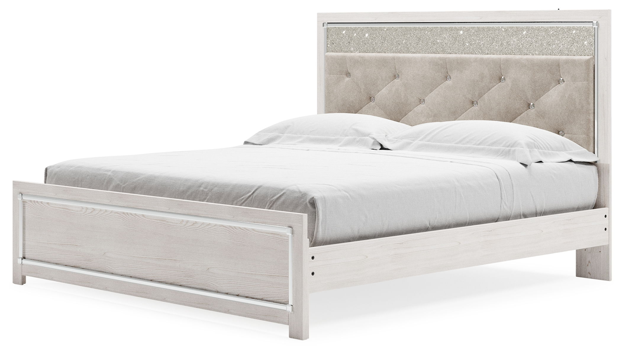 Altyra - King Panel Bed With Upholstered Headboard - White - Image 4