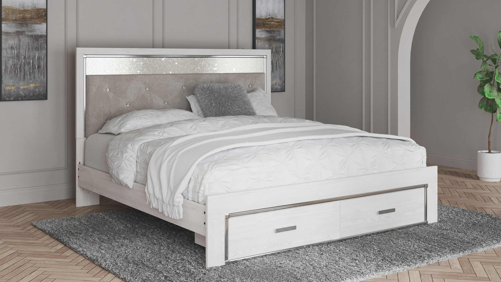 Altyra - King Upholstered Storage Bed - White - Image 3
