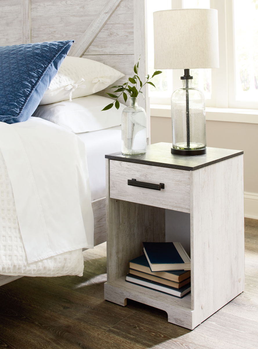 Shawburn - One Drawer Night Stand - Open Cubby - White / Black / Gray - Image 2