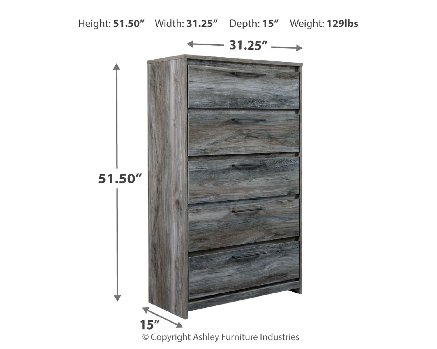 Baystorm - 5 Pc. - Chest, King Panel Bed with 2 Storage Drawers - Gray - Image 4