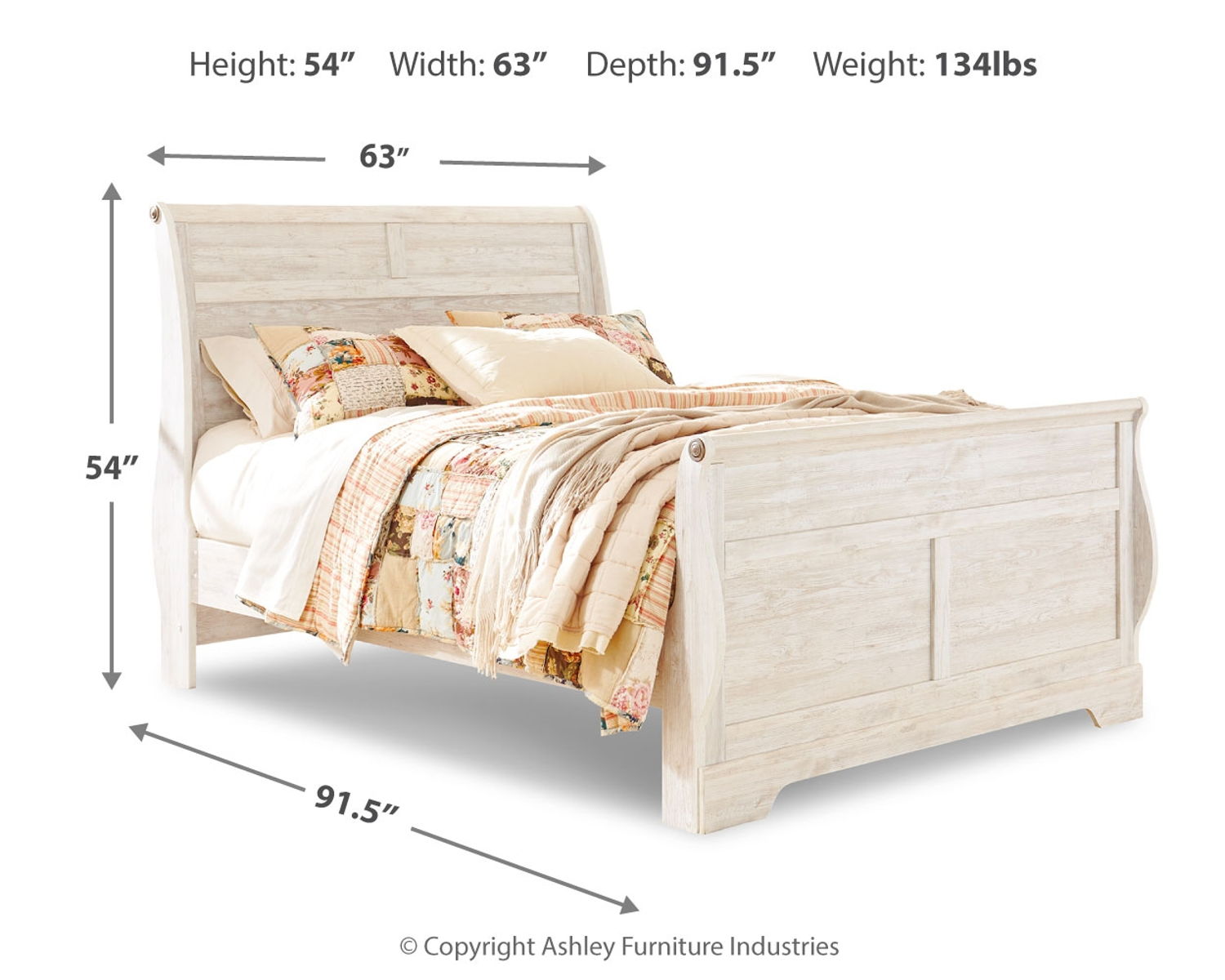Willowton - Queen Sleigh Bed - Whitewash - Image 4