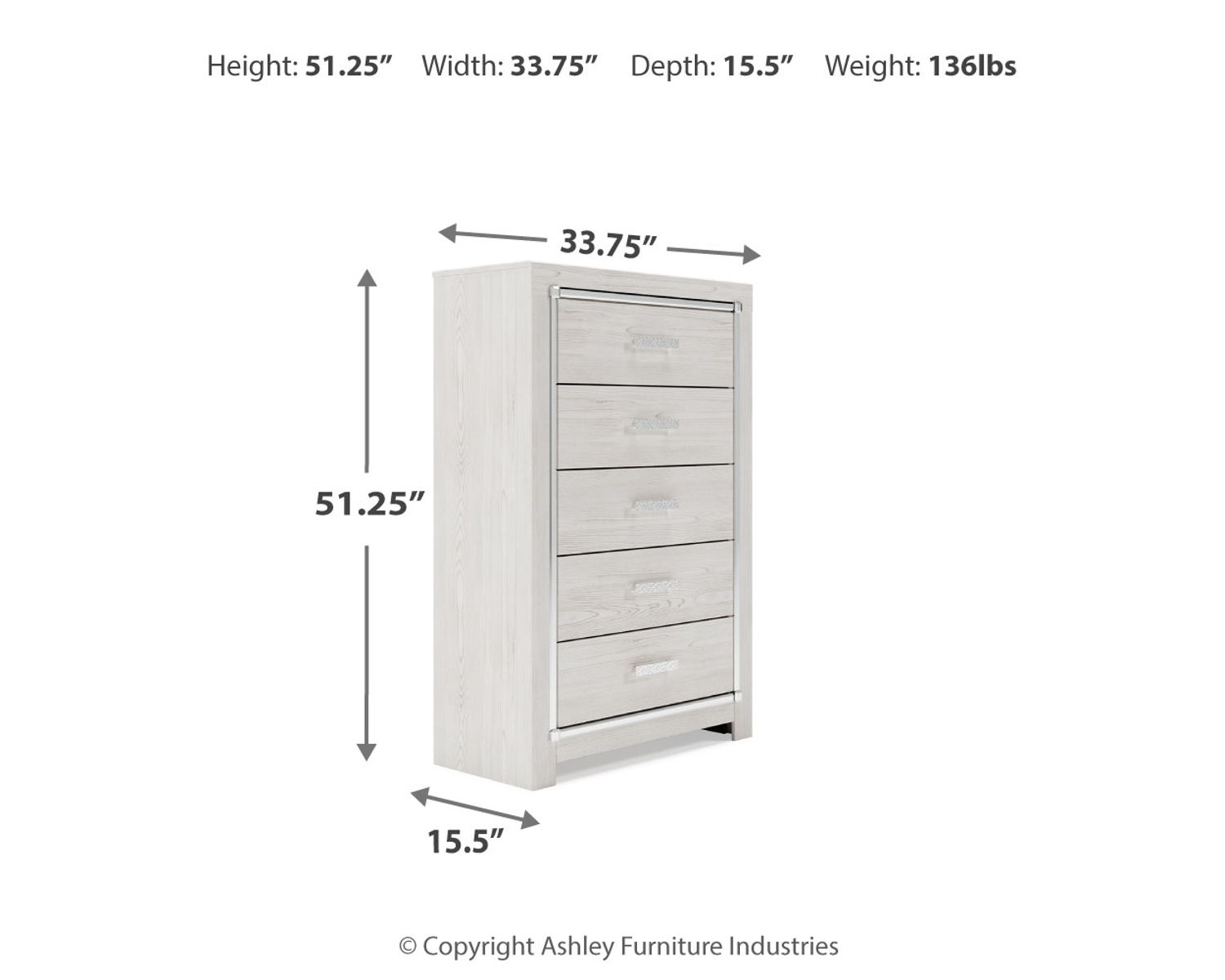 Altyra - Five Drawer Chest - White - Image 4
