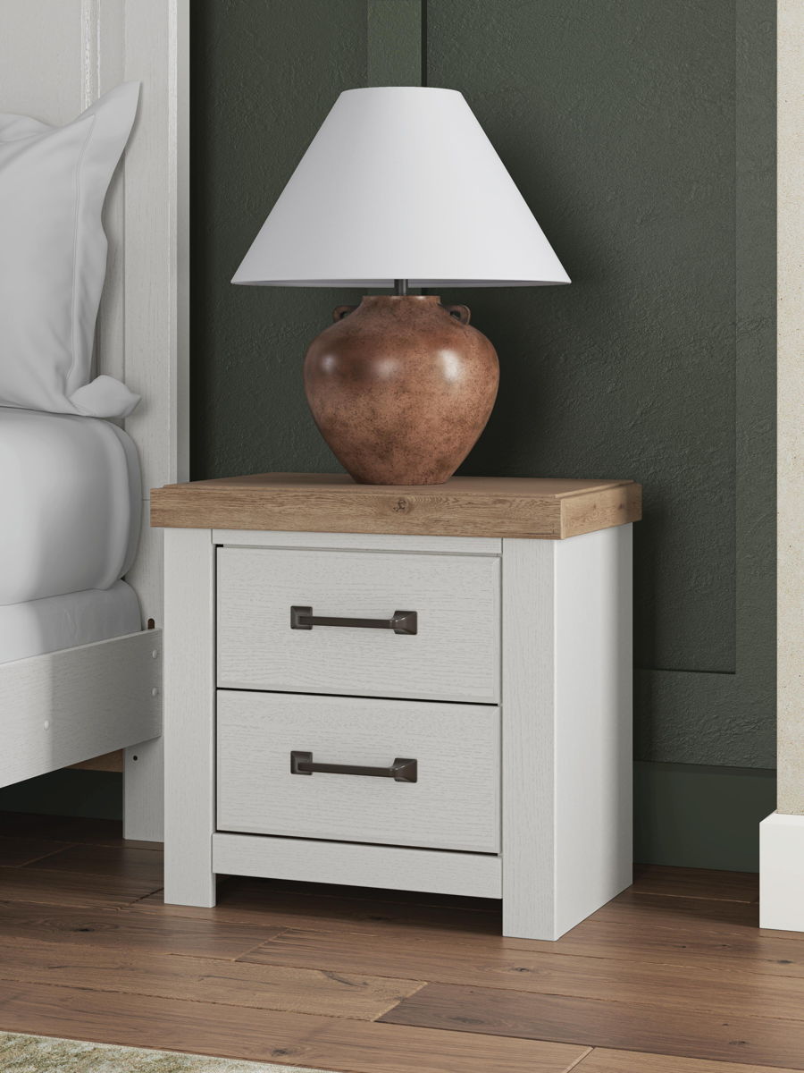 Savonport - Two Drawer Night Stand - White / Brown - Image 4
