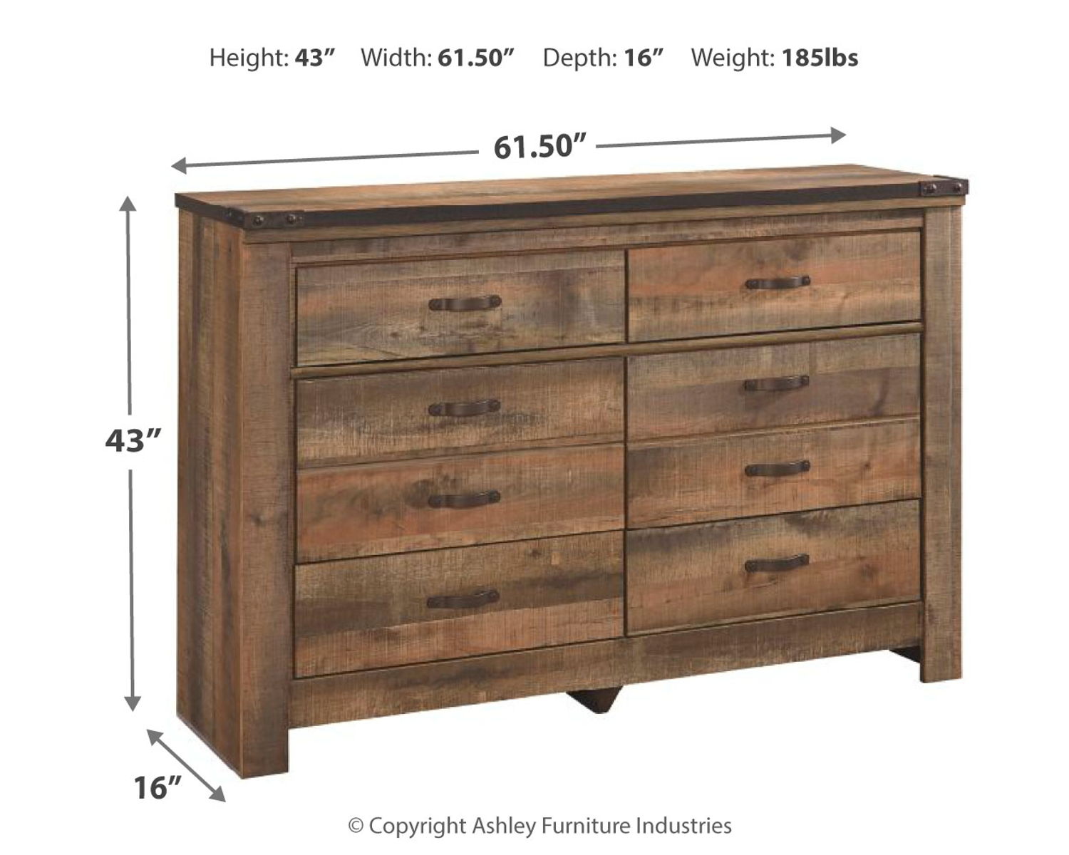 Trinell - Six Drawer Dresser - 61.34" x 15.98" x 42.99" - Brown Dark - Image 3