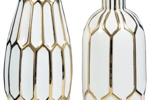 Mohsen - Vase Set (Set of 2) - Gold Finish / White