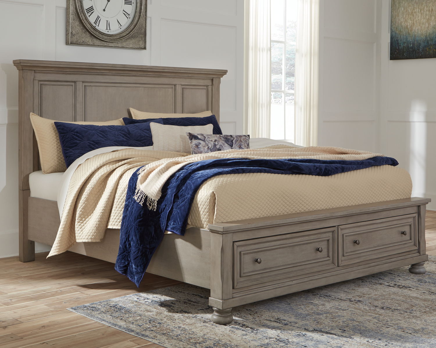 Lettner - Queen Panel Storage Bed - Light Gray - Image 3