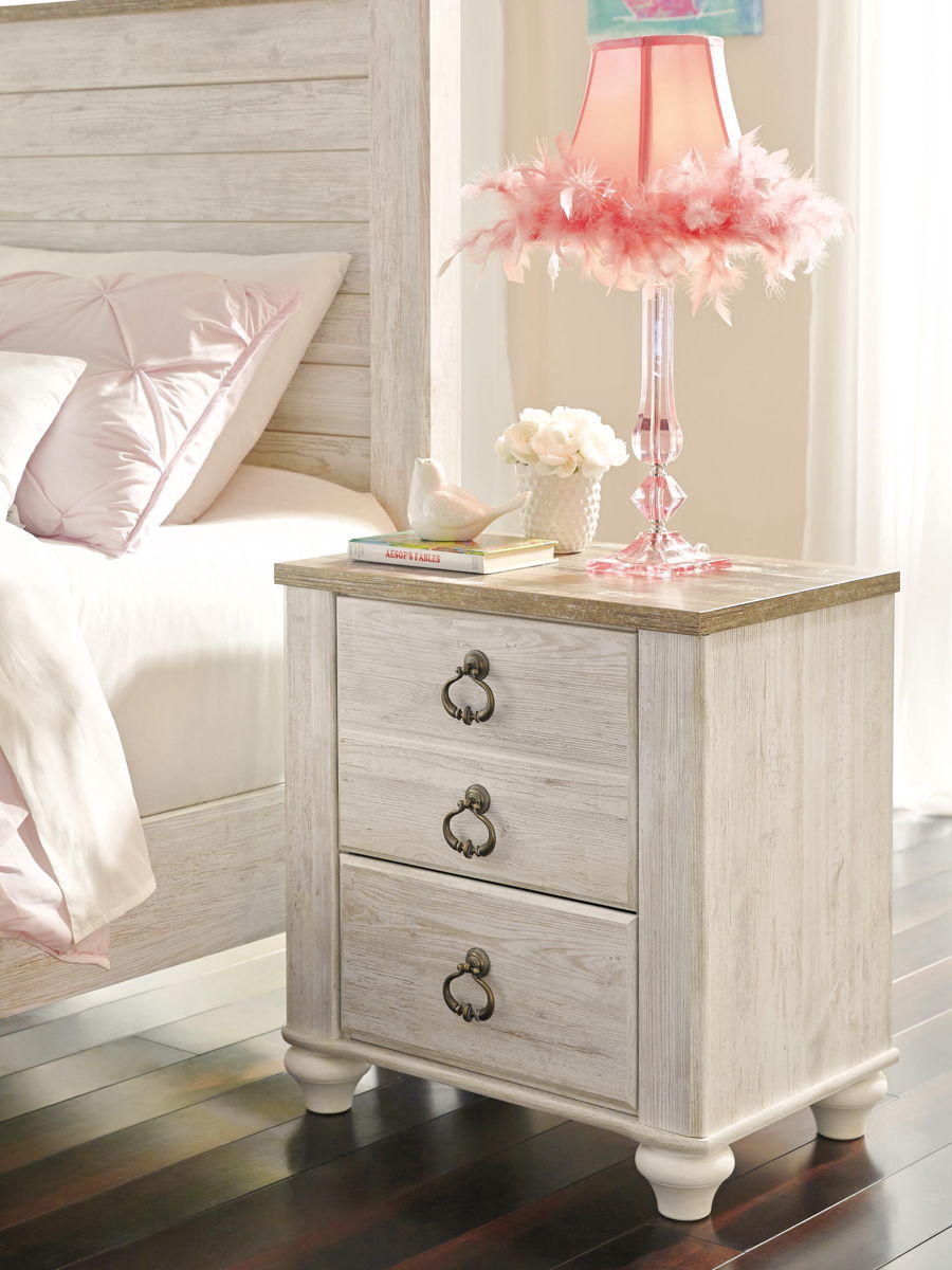 Willowton - Two Drawer Night Stand - Brown / Beige / White - Image 3