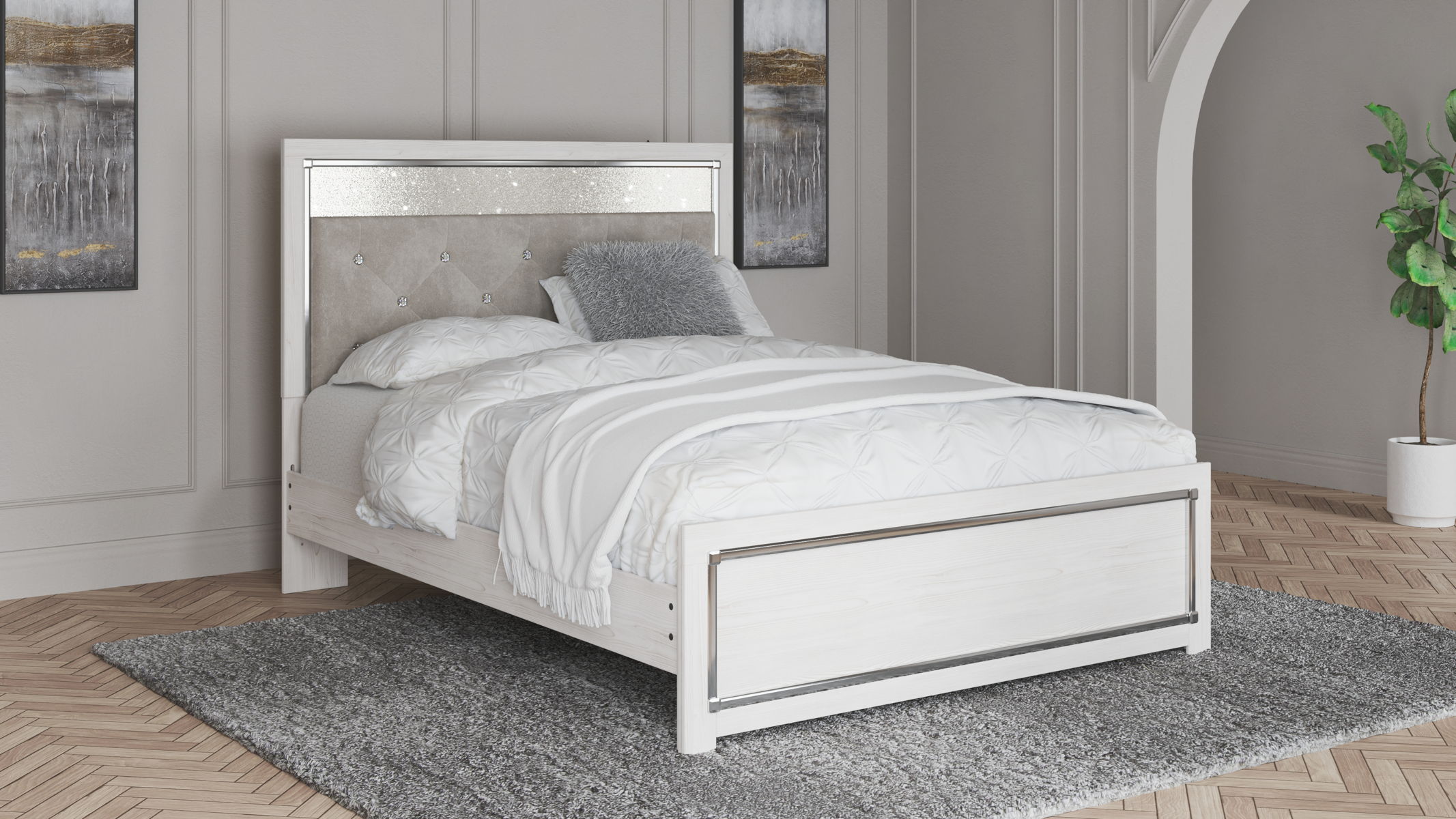 Altyra - Queen Panel Bed With Roll Slats - White - Image 4