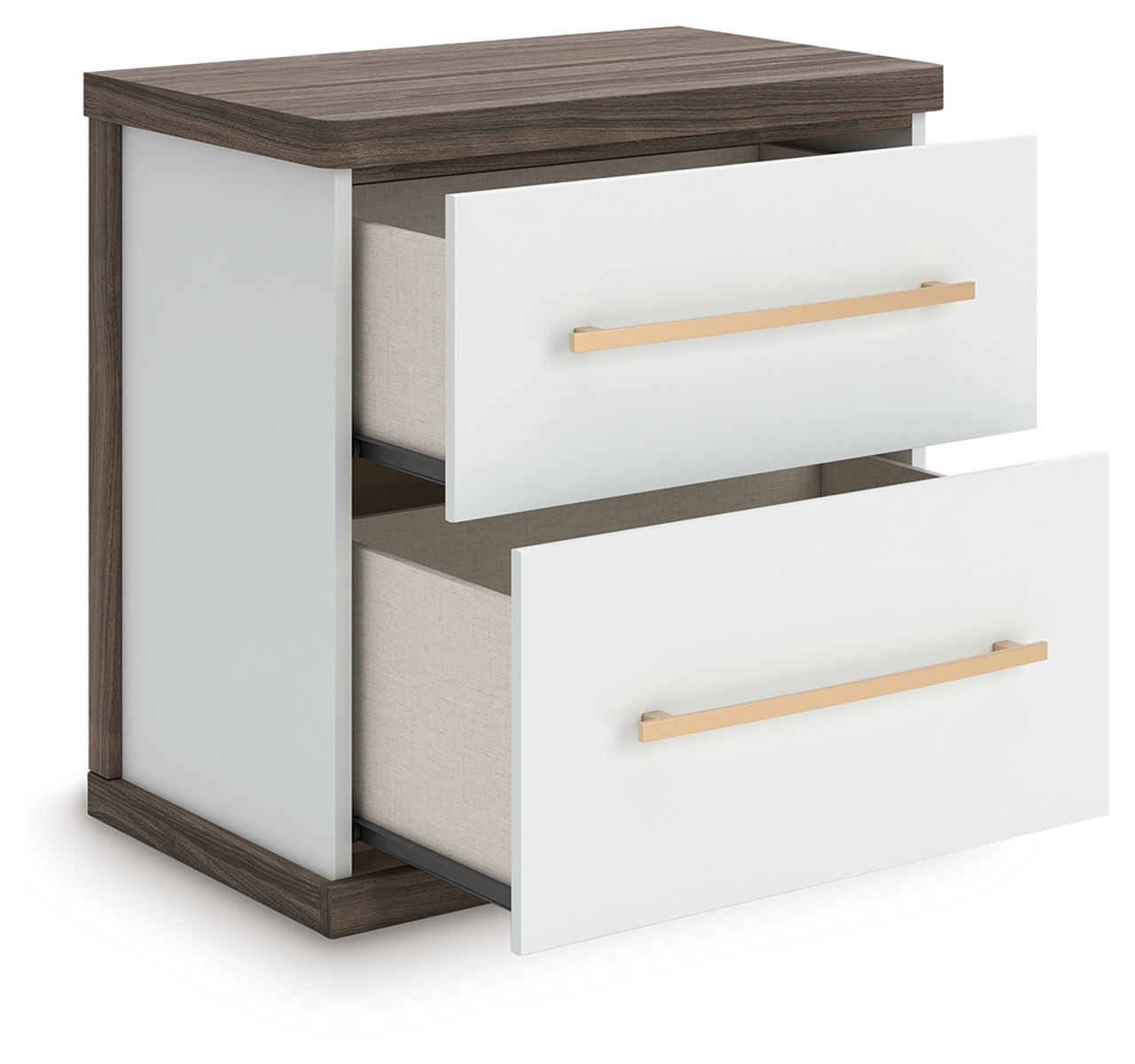 Kendanport - Two Drawer Night Stand - Brown / White - Image 2