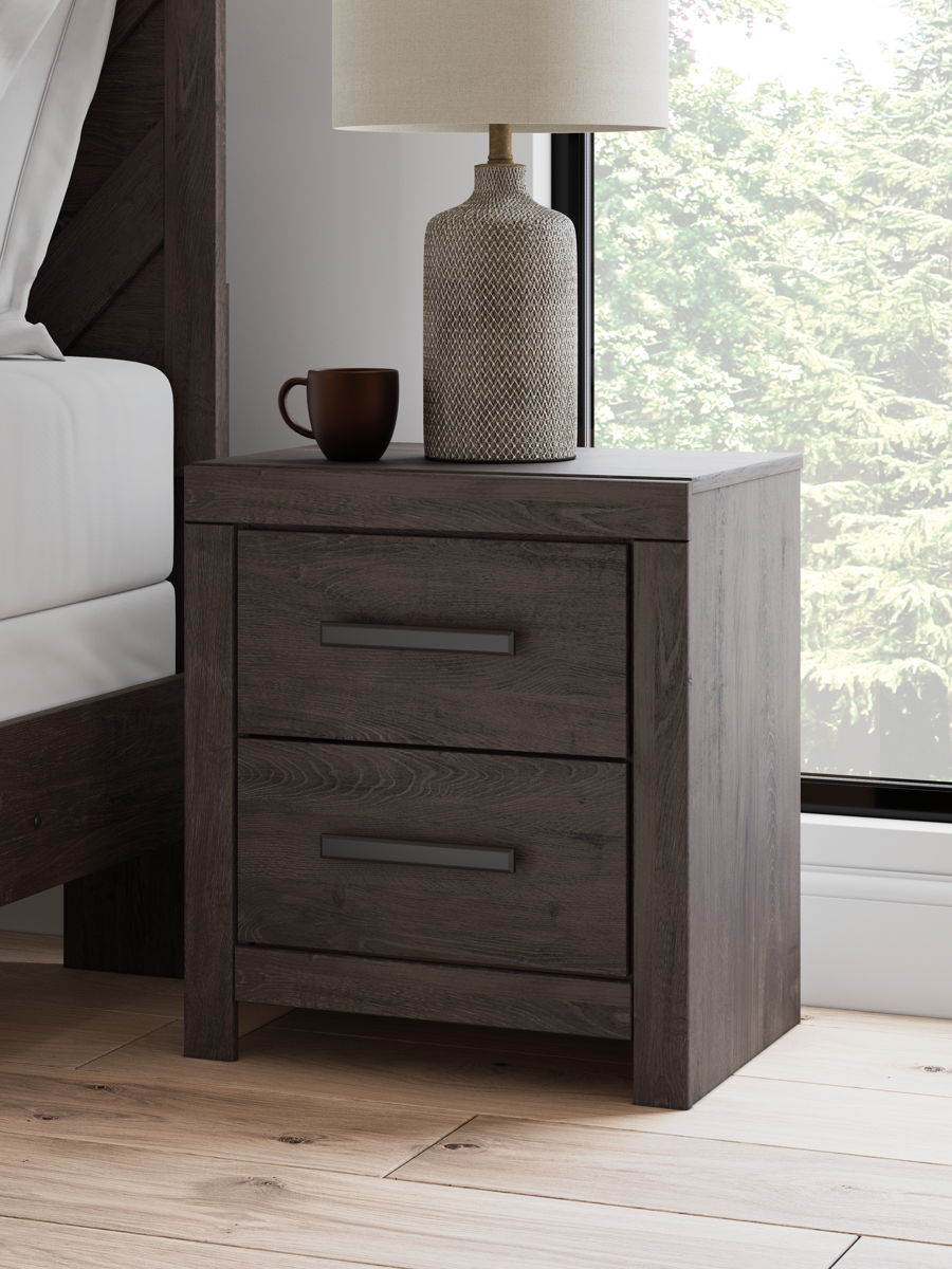 Prendonea - Two Drawer Night Stand - Charcoal - Image 2