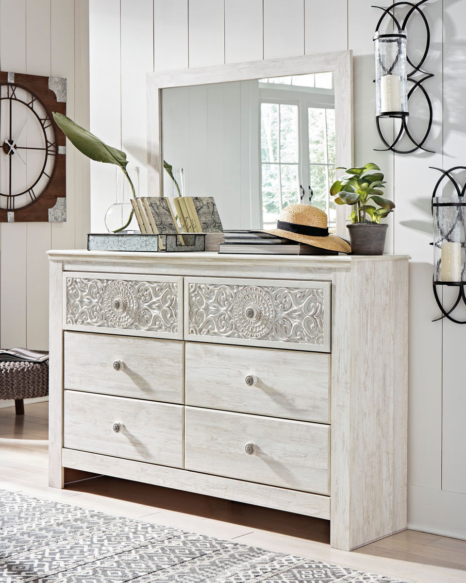 Paxberry - Dresser, Mirror - Medallion Drawer Pulls - Whitewash - Image 2