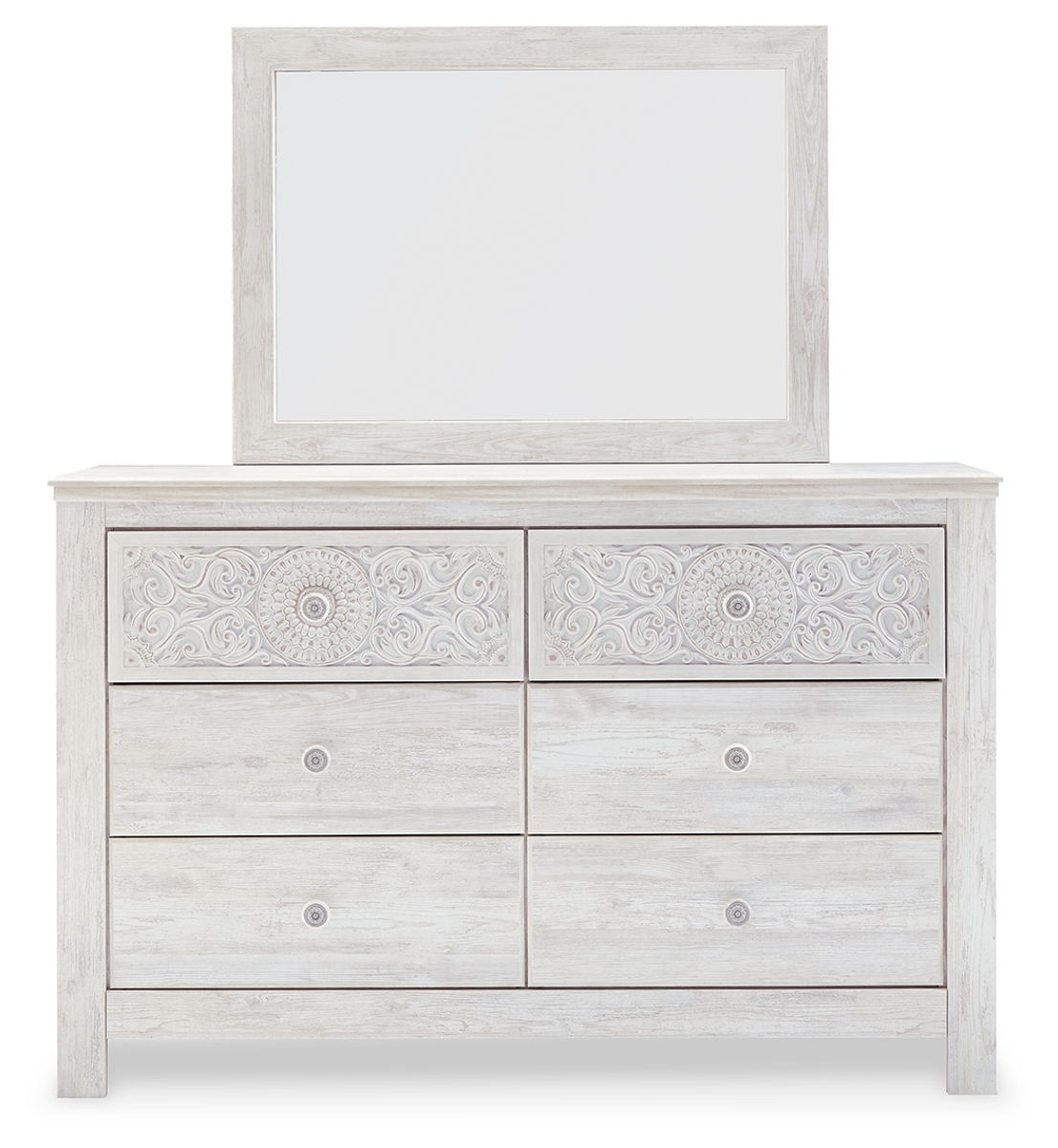 Paxberry - Dresser, Mirror - Medallion Drawer Pulls - Whitewash - Image 4