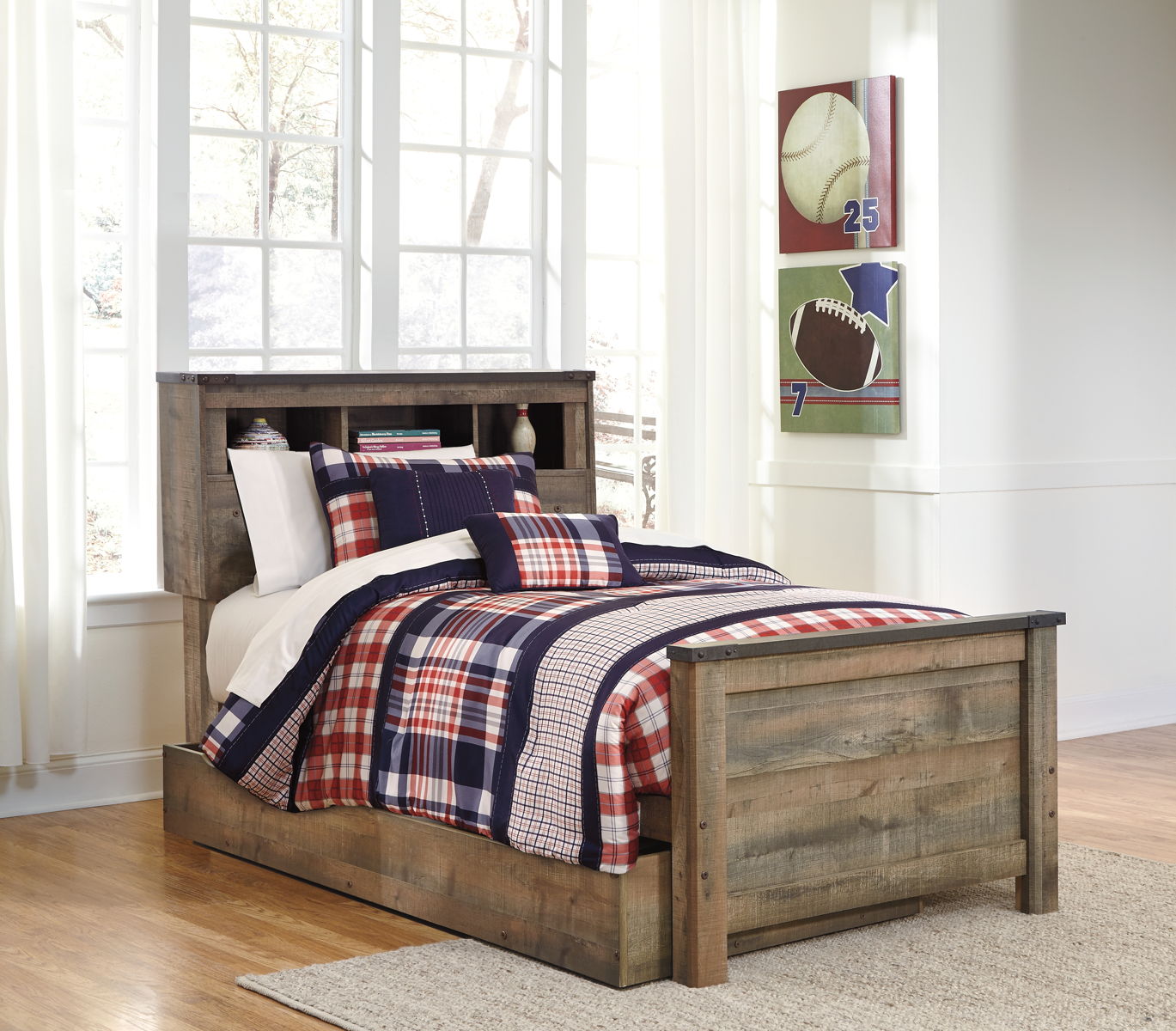 Trinell - Twin Bookcase Bed With 1 Large Storage Drawer - Brown - Image 3