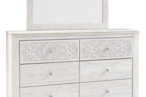 Paxberry - Dresser, Mirror - Medallion Drawer Pulls - Whitewash