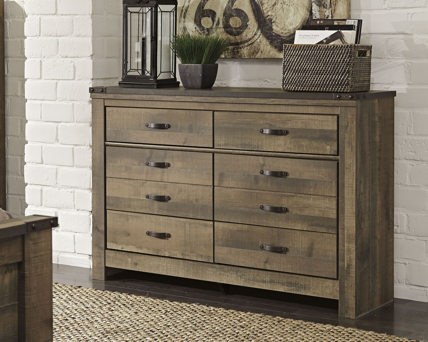 Trinell - Six Drawer Dresser - 61.34" x 15.98" x 42.99" - Brown Dark - Image 4